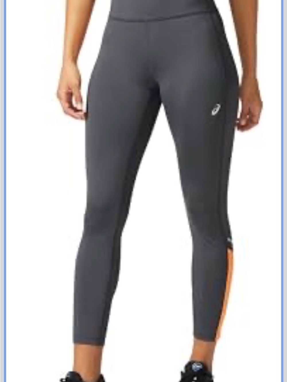 ASICS Charcoal Gray Leggings with Orange Side Panel